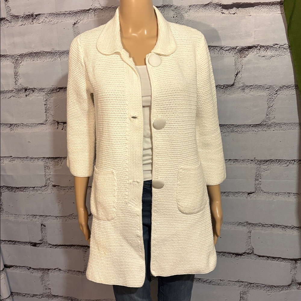 Beautiful J. Crew White 3/4 Sleeve Cardigan Jacket Size Medium